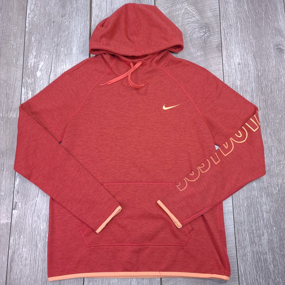 Nike Hoodie Womens Size Medium Red Dri-FIT Pullover Graphic Sleeve Sweatshirt